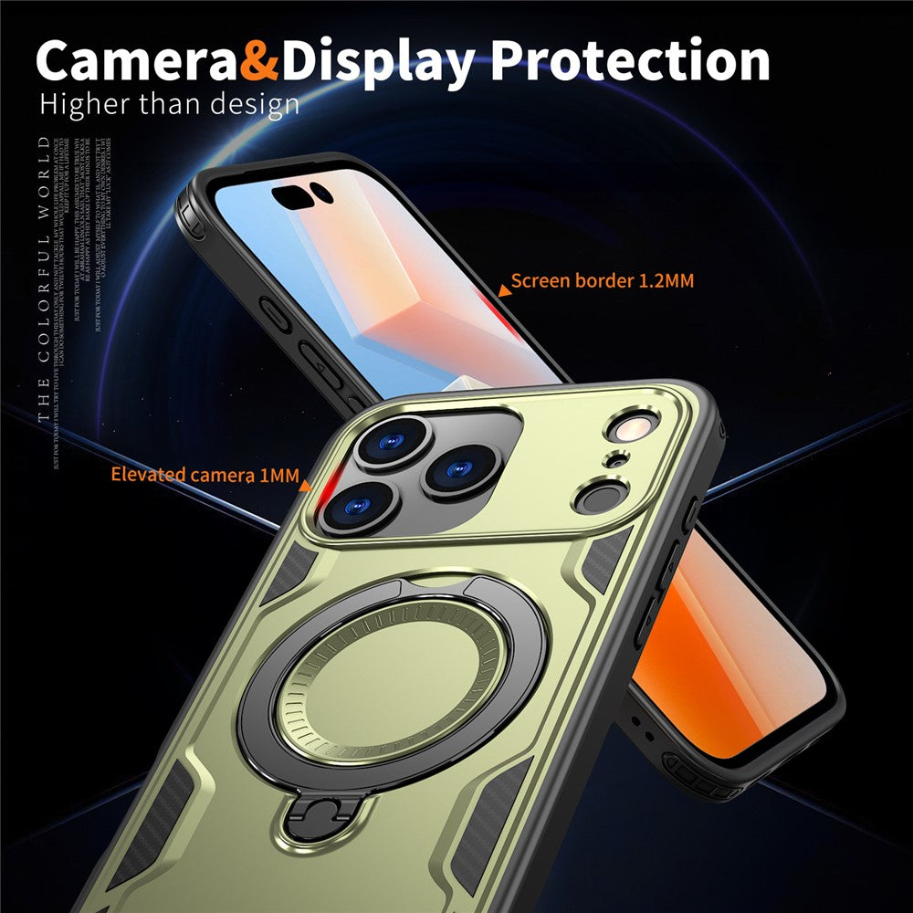 For iPhone 17 Pro Max Case Compatible with MagSafe Military Protection PC + TPU Kickstand Phone Cover - Olive Green