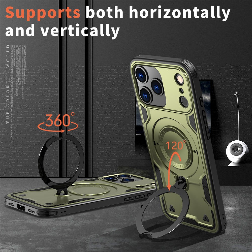 For iPhone 17 Pro Max Case Compatible with MagSafe Military Protection PC + TPU Kickstand Phone Cover - Olive Green