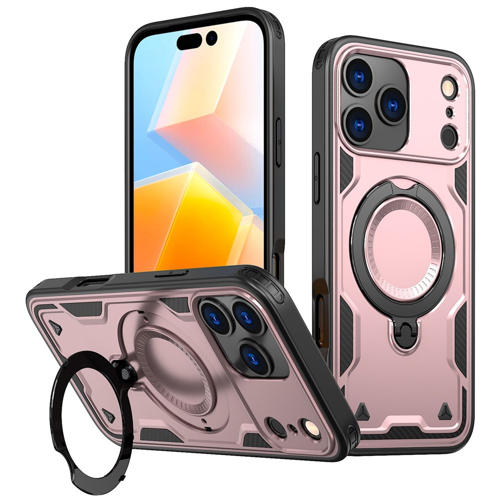 For iPhone 17 Pro Max Case Compatible with MagSafe Military Protection PC + TPU Kickstand Phone Cover - Rose Gold