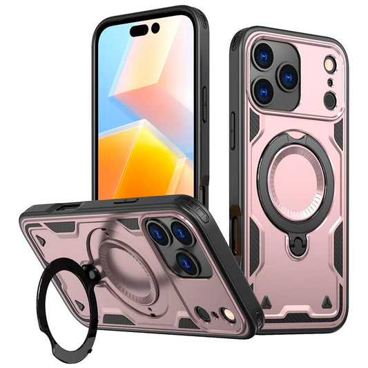For iPhone 17 Pro Max Case Compatible with MagSafe Military Protection PC + TPU Kickstand Phone Cover - Rose Gold