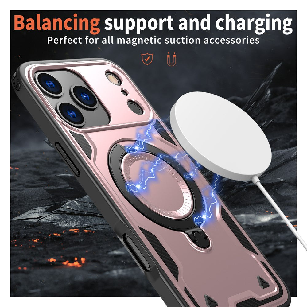 For iPhone 17 Pro Max Case Compatible with MagSafe Military Protection PC + TPU Kickstand Phone Cover - Rose Gold