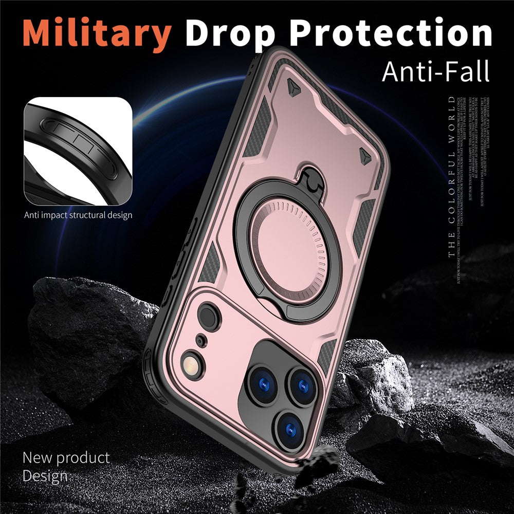 For iPhone 17 Pro Max Case Compatible with MagSafe Military Protection PC + TPU Kickstand Phone Cover - Rose Gold