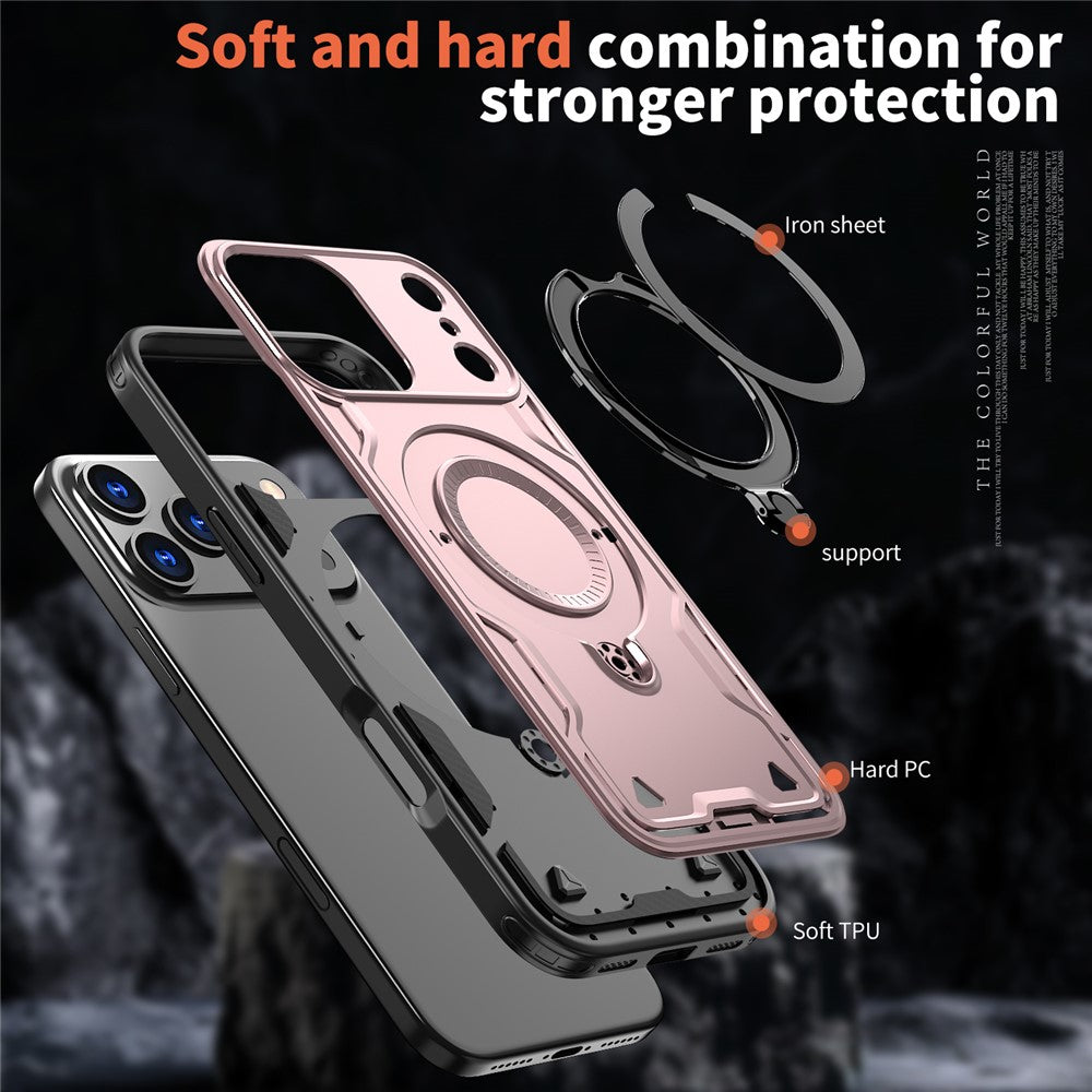 For iPhone 17 Pro Max Case Compatible with MagSafe Military Protection PC + TPU Kickstand Phone Cover - Rose Gold
