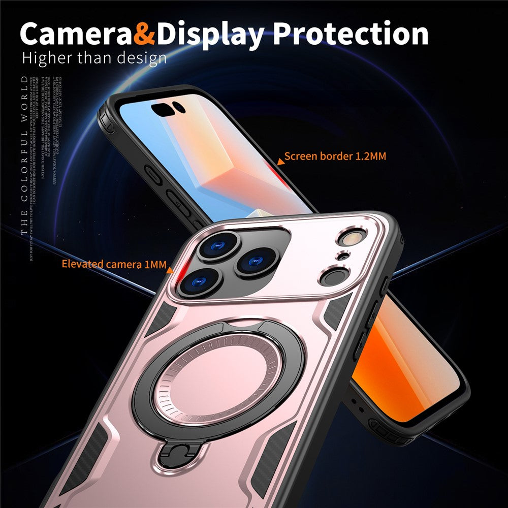 For iPhone 17 Pro Max Case Compatible with MagSafe Military Protection PC + TPU Kickstand Phone Cover - Rose Gold
