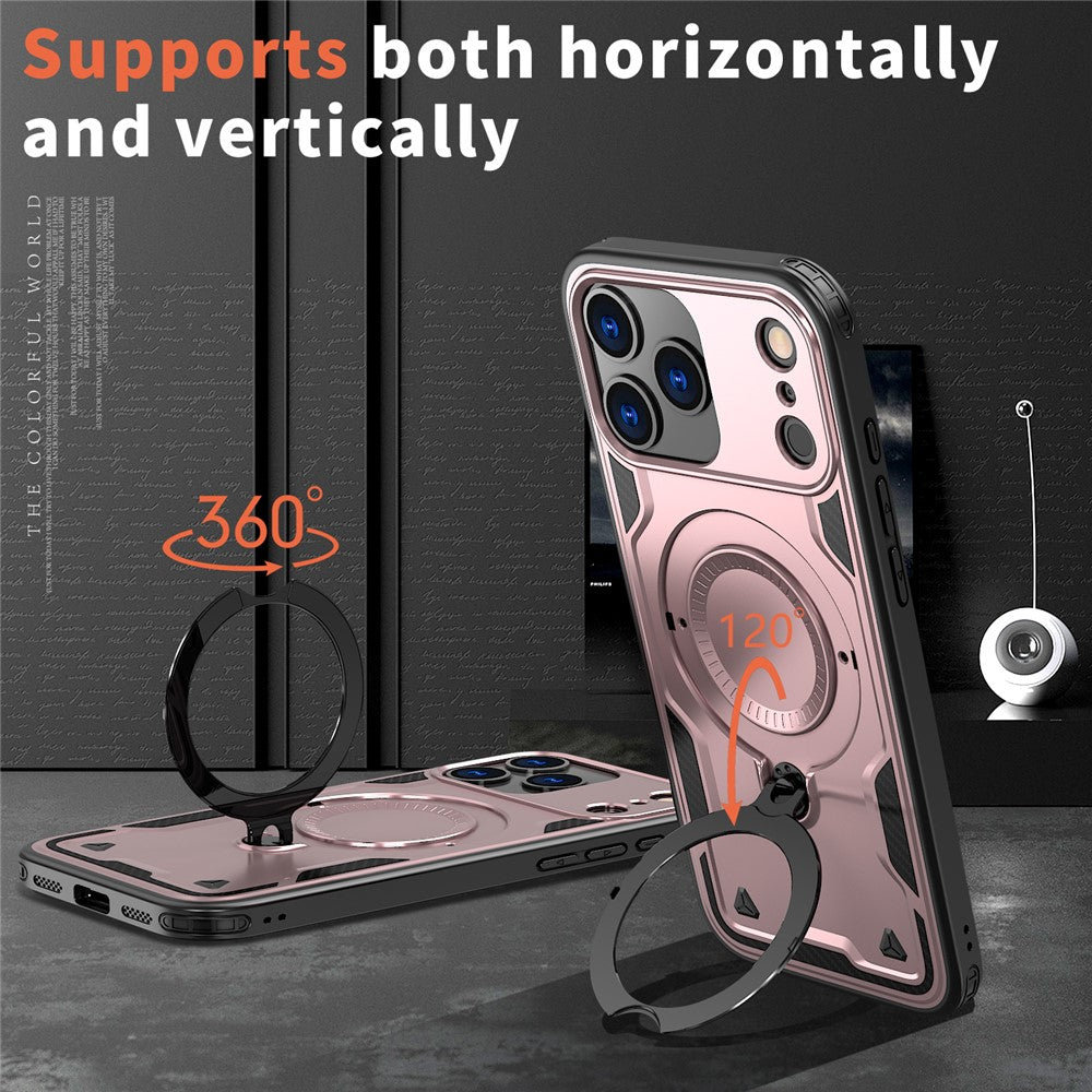 For iPhone 17 Pro Max Case Compatible with MagSafe Military Protection PC + TPU Kickstand Phone Cover - Rose Gold