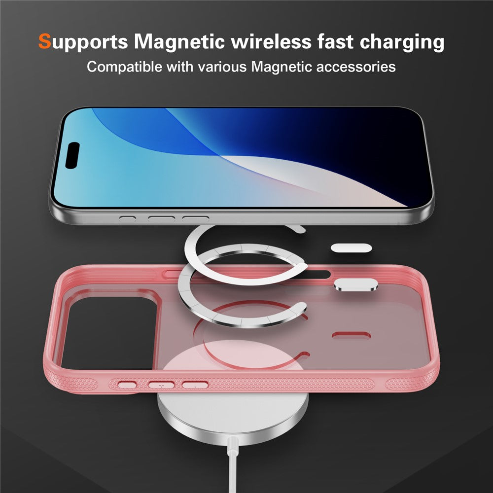 For iPhone 17 Pro Max Case PC + TPU Skin Touch Anti-drop Phone Cover Compatible with MagSafe - Pink