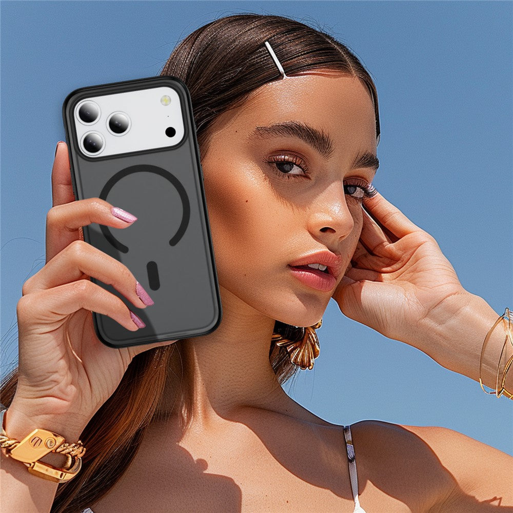 For iPhone 17 Pro Max Case PC + TPU Skin Touch Anti-drop Phone Cover Compatible with MagSafe - Black