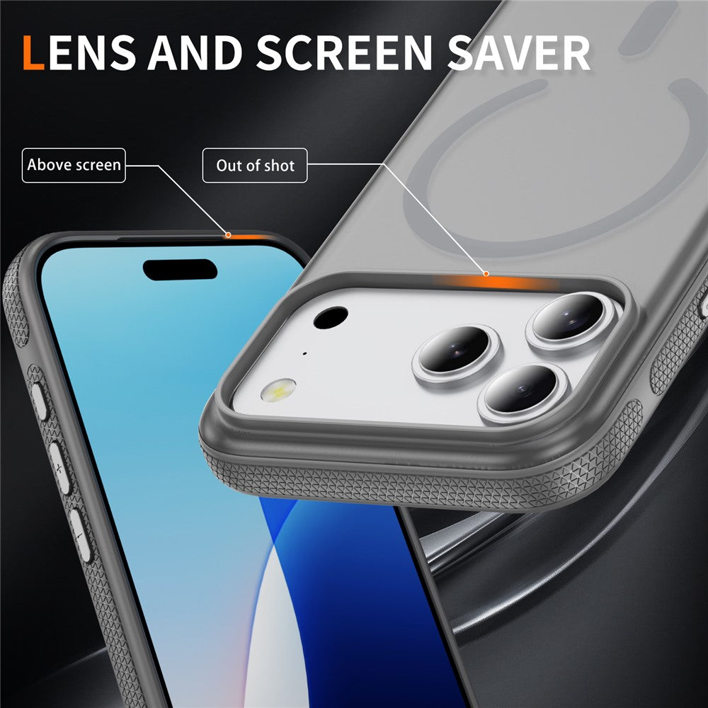 For iPhone 17 Pro Max Case PC + TPU Skin Touch Anti-drop Phone Cover Compatible with MagSafe - Grey+Black