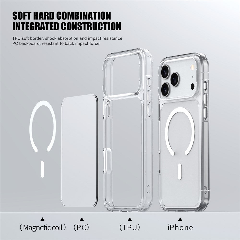 For iPhone 17 Pro Max Case Compatible with MagSafe TPU + PC Clear Phone Back Cover - Transparent