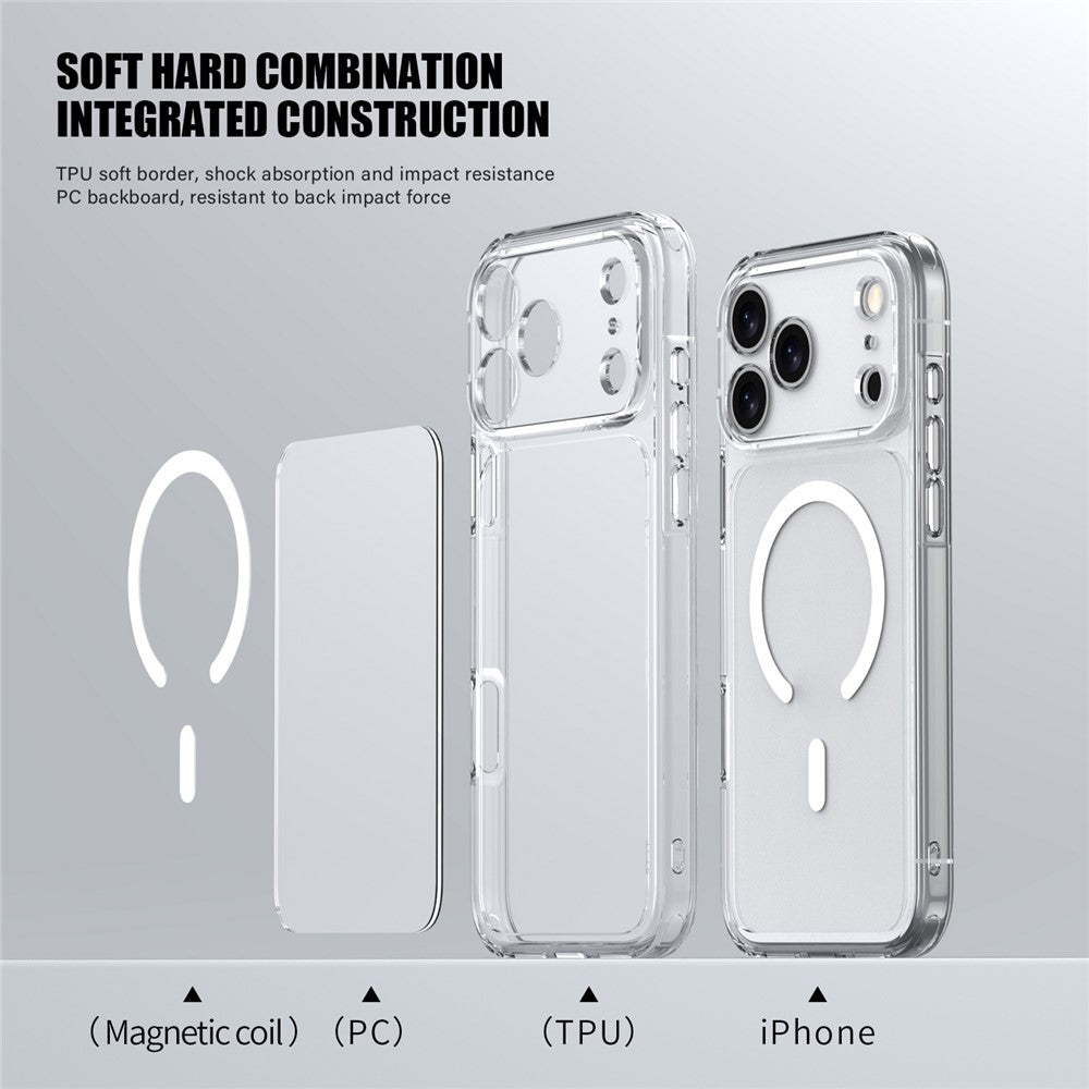 For iPhone 17 Pro Max Case Compatible with MagSafe Precise Cutouts TPU + PC Clear Phone Back Cover - Transparent Pink