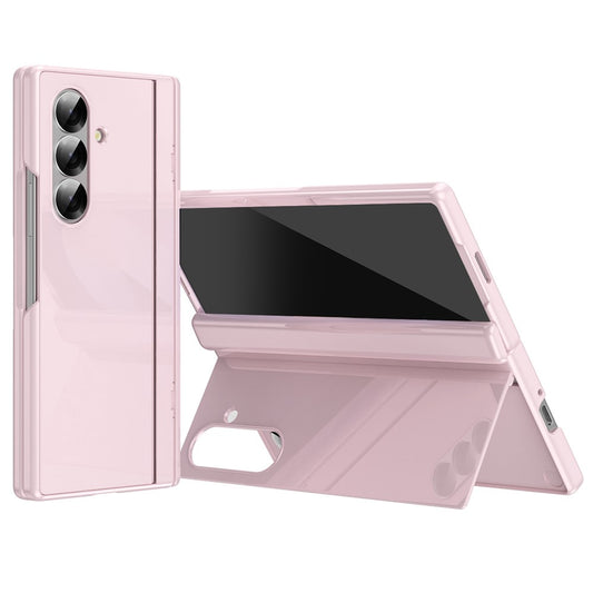 For Samsung Galaxy Z Fold7 5G PC Phone Case with Back Cover Kickstand and Tempered Glass Film - Pink
