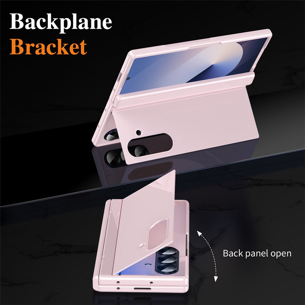 For Samsung Galaxy Z Fold7 5G PC Phone Case with Back Cover Kickstand and Tempered Glass Film - Pink