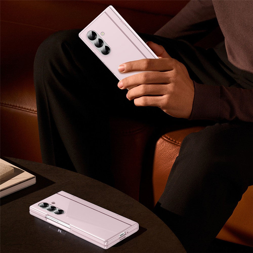 For Samsung Galaxy Z Fold7 5G PC Phone Case with Back Cover Kickstand and Tempered Glass Film - Pink