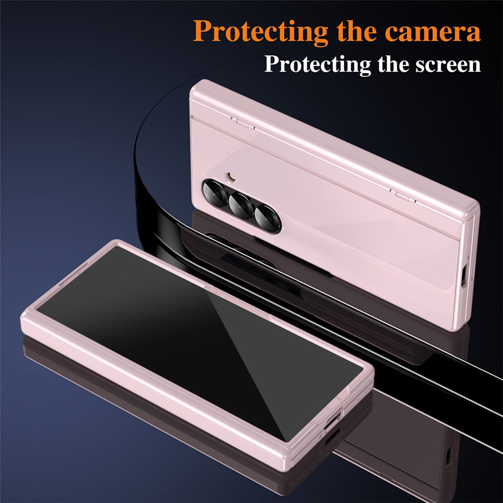 For Samsung Galaxy Z Fold7 5G PC Phone Case with Back Cover Kickstand and Tempered Glass Film - Pink