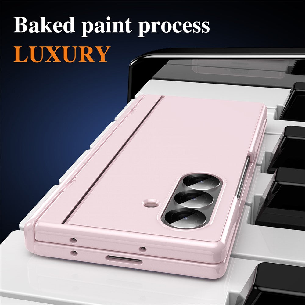 For Samsung Galaxy Z Fold7 5G PC Phone Case with Back Cover Kickstand and Tempered Glass Film - Pink