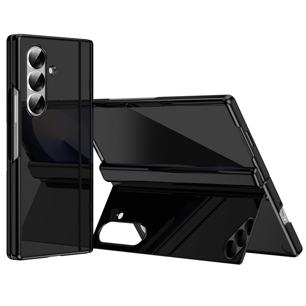For Samsung Galaxy Z Fold7 5G PC Phone Case with Back Cover Kickstand and Tempered Glass Film - Black