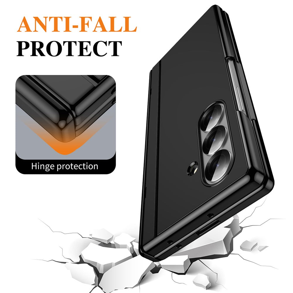 For Samsung Galaxy Z Fold7 5G PC Phone Case with Back Cover Kickstand and Tempered Glass Film - Black