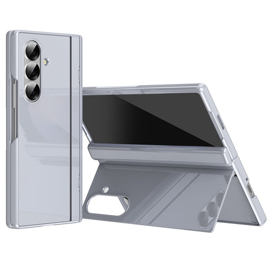 For Samsung Galaxy Z Fold7 5G PC Phone Case with Back Cover Kickstand and Tempered Glass Film - Grey