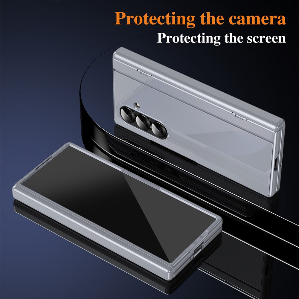 For Samsung Galaxy Z Fold7 5G PC Phone Case with Back Cover Kickstand and Tempered Glass Film - Grey