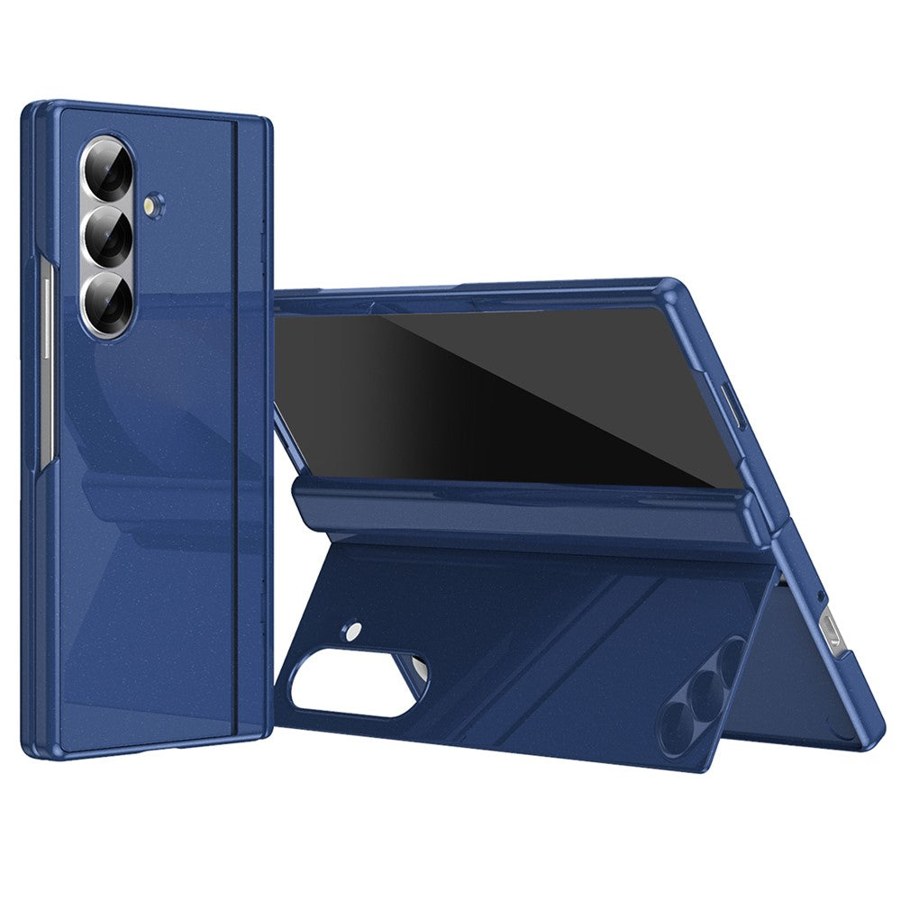 For Samsung Galaxy Z Fold7 5G PC Phone Case with Back Cover Kickstand and Tempered Glass Film - Sapphire