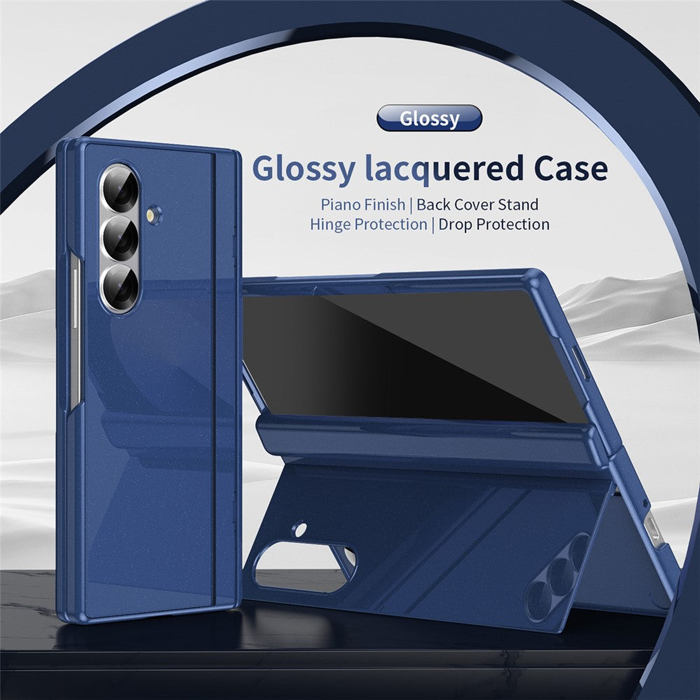 For Samsung Galaxy Z Fold7 5G PC Phone Case with Back Cover Kickstand and Tempered Glass Film - Sapphire