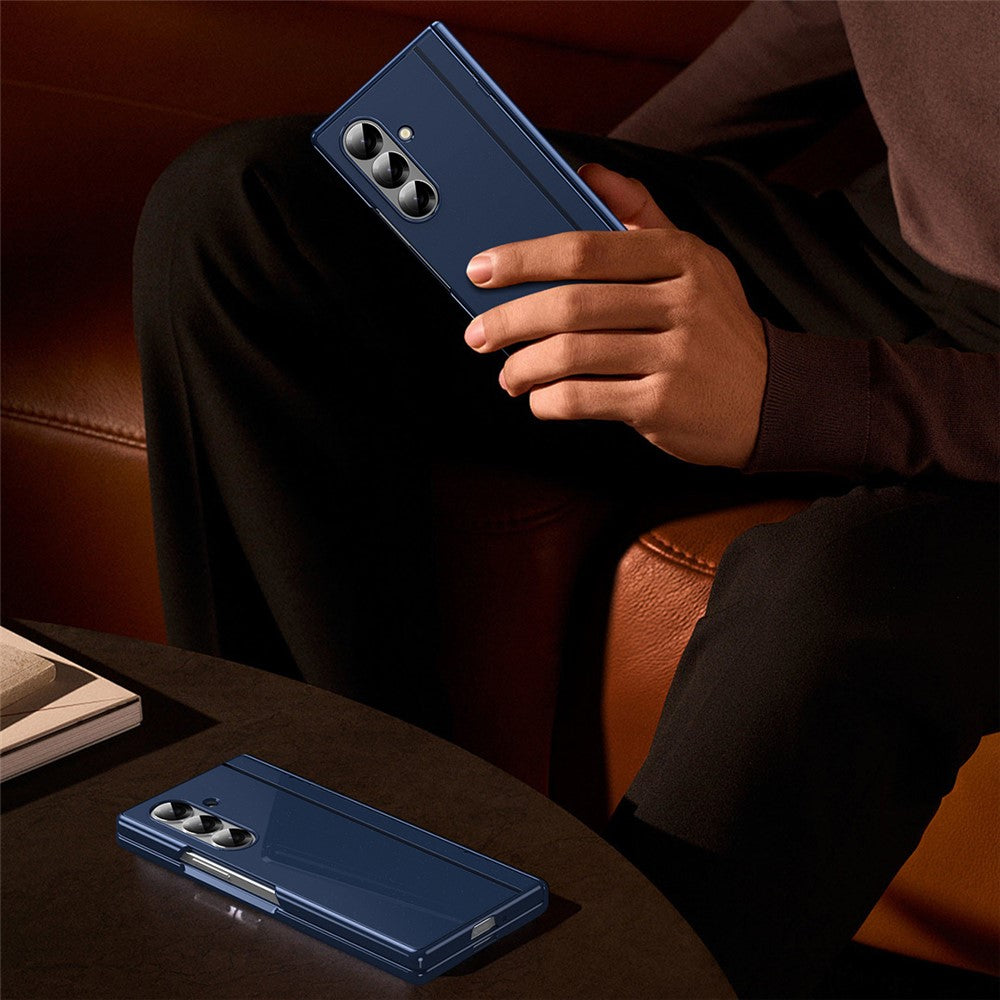 For Samsung Galaxy Z Fold7 5G PC Phone Case with Back Cover Kickstand and Tempered Glass Film - Sapphire