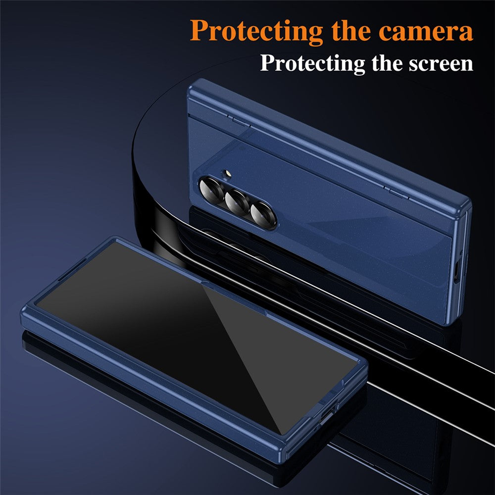 For Samsung Galaxy Z Fold7 5G PC Phone Case with Back Cover Kickstand and Tempered Glass Film - Sapphire