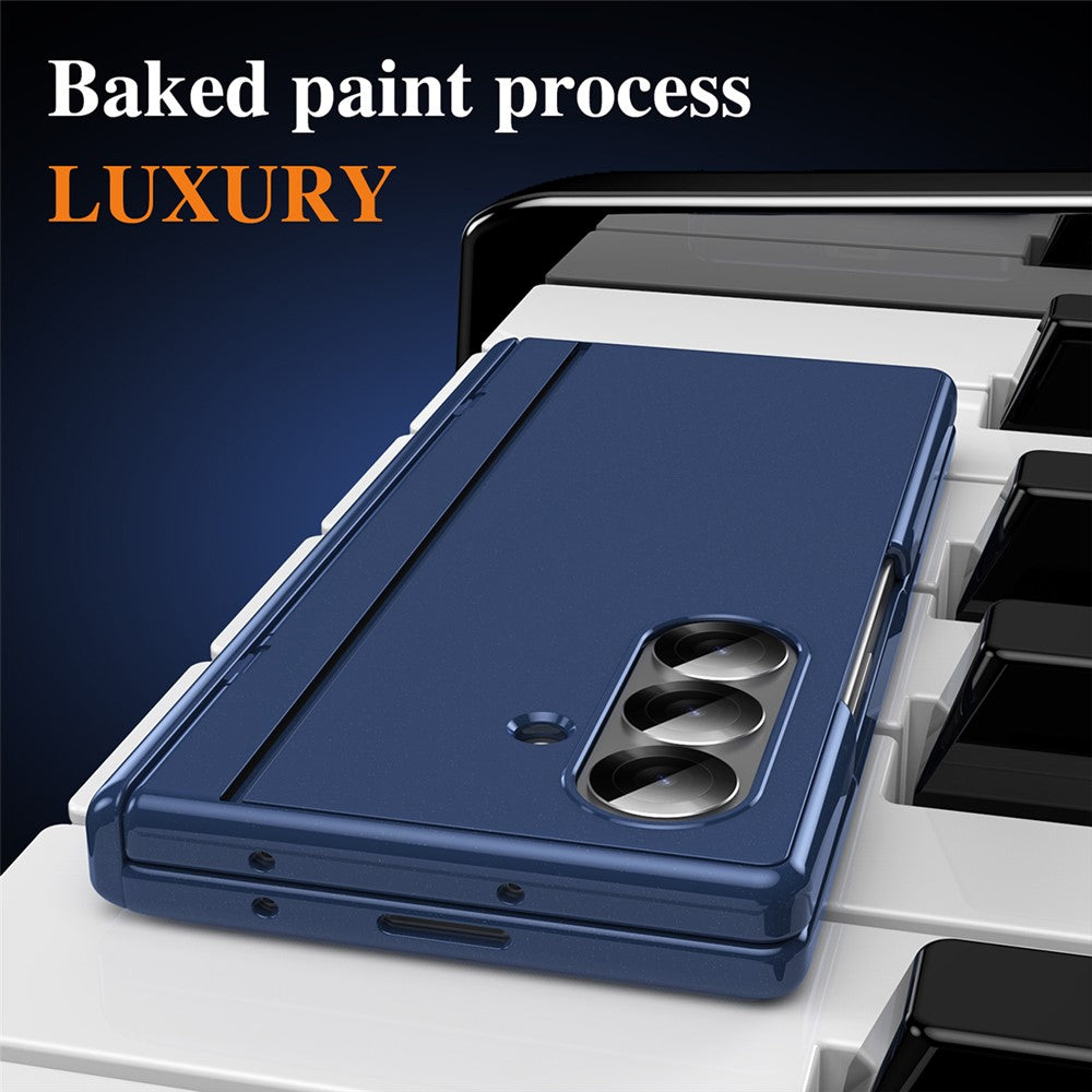 For Samsung Galaxy Z Fold7 5G PC Phone Case with Back Cover Kickstand and Tempered Glass Film - Sapphire