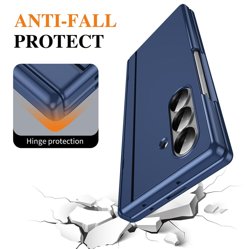 For Samsung Galaxy Z Fold7 5G PC Phone Case with Back Cover Kickstand and Tempered Glass Film - Sapphire