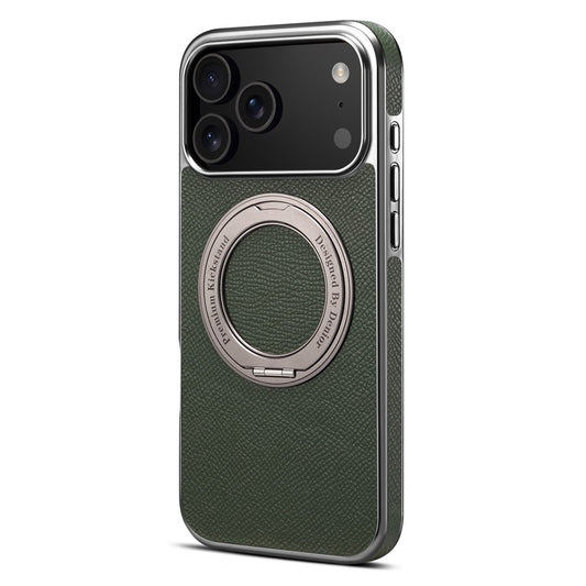 For iPhone 17 Pro Max Kickstand Case Genuine Cow Leather Back Cover Compatible with MagSafe - Green