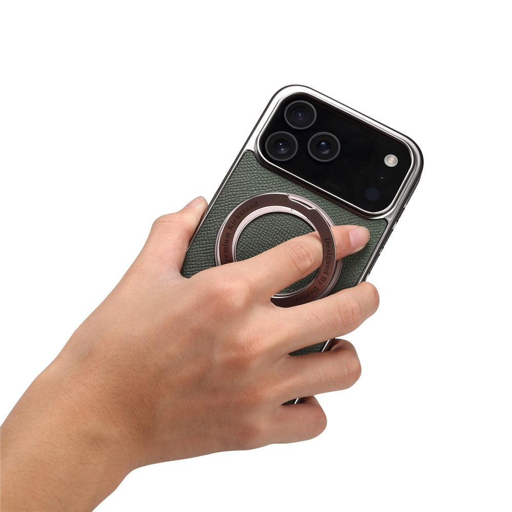 For iPhone 17 Pro Max Kickstand Case Genuine Cow Leather Back Cover Compatible with MagSafe - Green