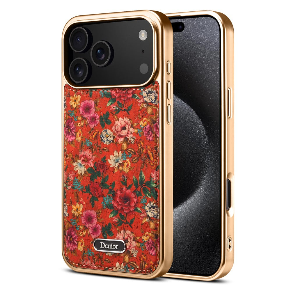 DENIOR A24 For iPhone 17 Pro Max Case Compatible with MagSafe Flower Leather PC TPU Phone Cover with Detachable Back Panel - Peony Red