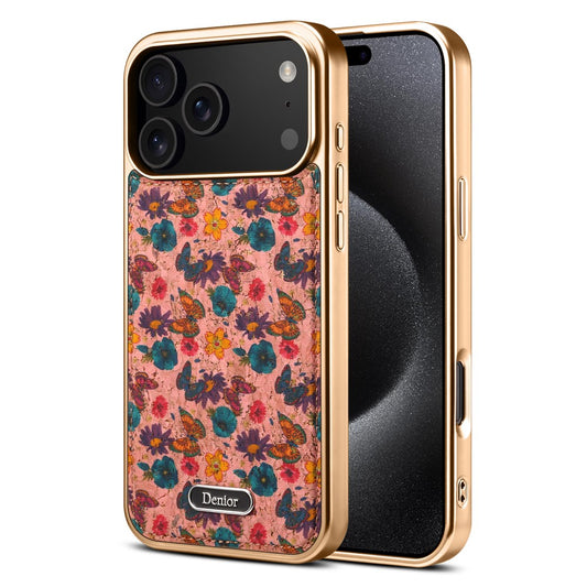 DENIOR A24 For iPhone 17 Pro Max Case Compatible with MagSafe Flower Leather PC TPU Phone Cover with Detachable Back Panel - Butterfly Pink