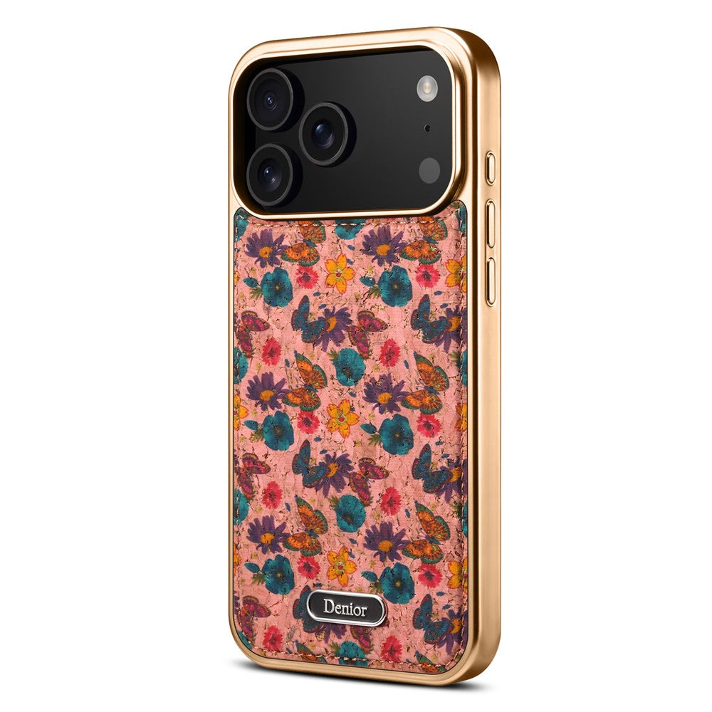 DENIOR A24 For iPhone 17 Pro Max Case Compatible with MagSafe Flower Leather PC TPU Phone Cover with Detachable Back Panel - Butterfly Pink