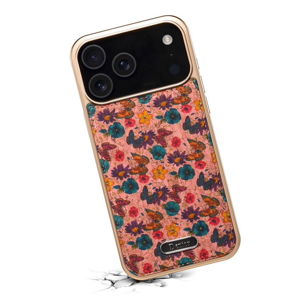 DENIOR A24 For iPhone 17 Pro Max Case Compatible with MagSafe Flower Leather PC TPU Phone Cover with Detachable Back Panel - Butterfly Pink