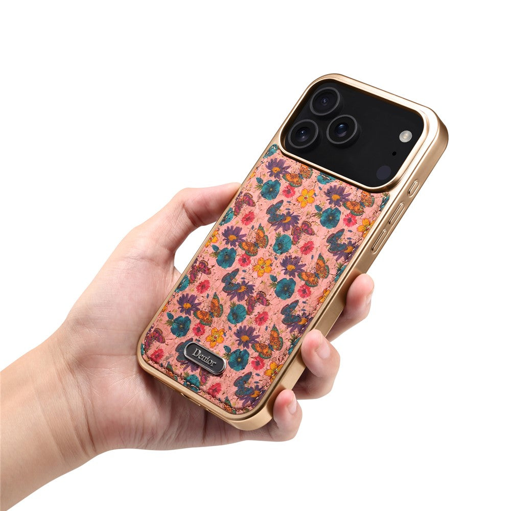 DENIOR A24 For iPhone 17 Pro Max Case Compatible with MagSafe Flower Leather PC TPU Phone Cover with Detachable Back Panel - Butterfly Pink