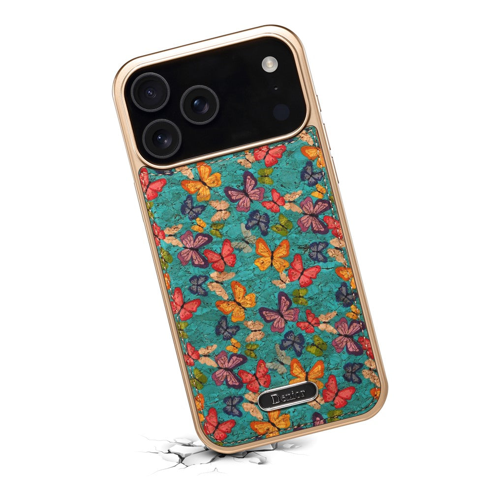 DENIOR A24 For iPhone 17 Pro Max Case Compatible with MagSafe Flower Leather PC TPU Phone Cover with Detachable Back Panel - Butterfly Blue