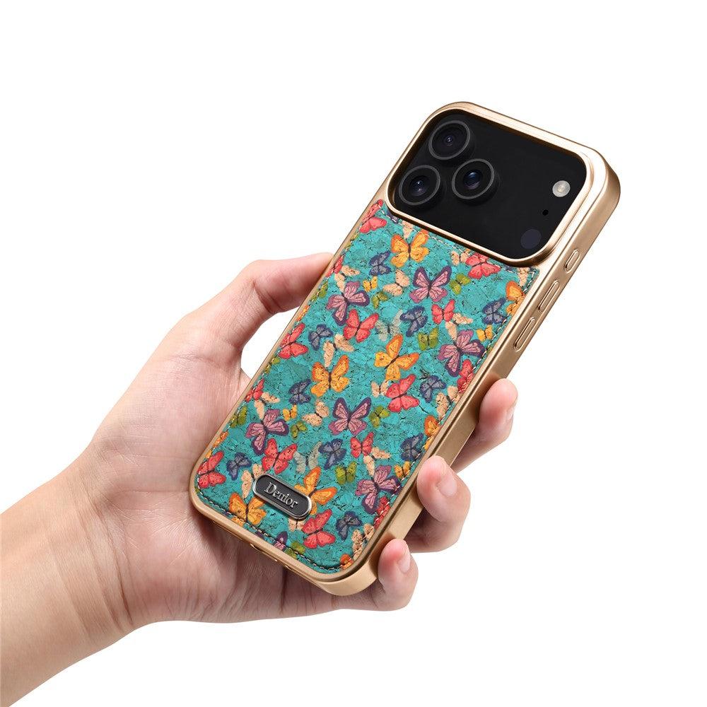DENIOR A24 For iPhone 17 Pro Max Case Compatible with MagSafe Flower Leather PC TPU Phone Cover with Detachable Back Panel - Butterfly Blue