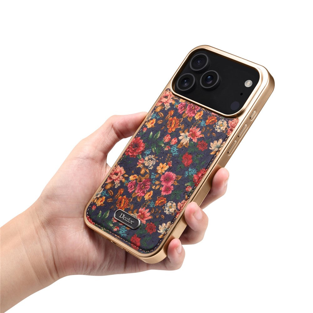 DENIOR A24 For iPhone 17 Pro Max Case Compatible with MagSafe Flower Leather PC TPU Phone Cover with Detachable Back Panel - Peony Purple