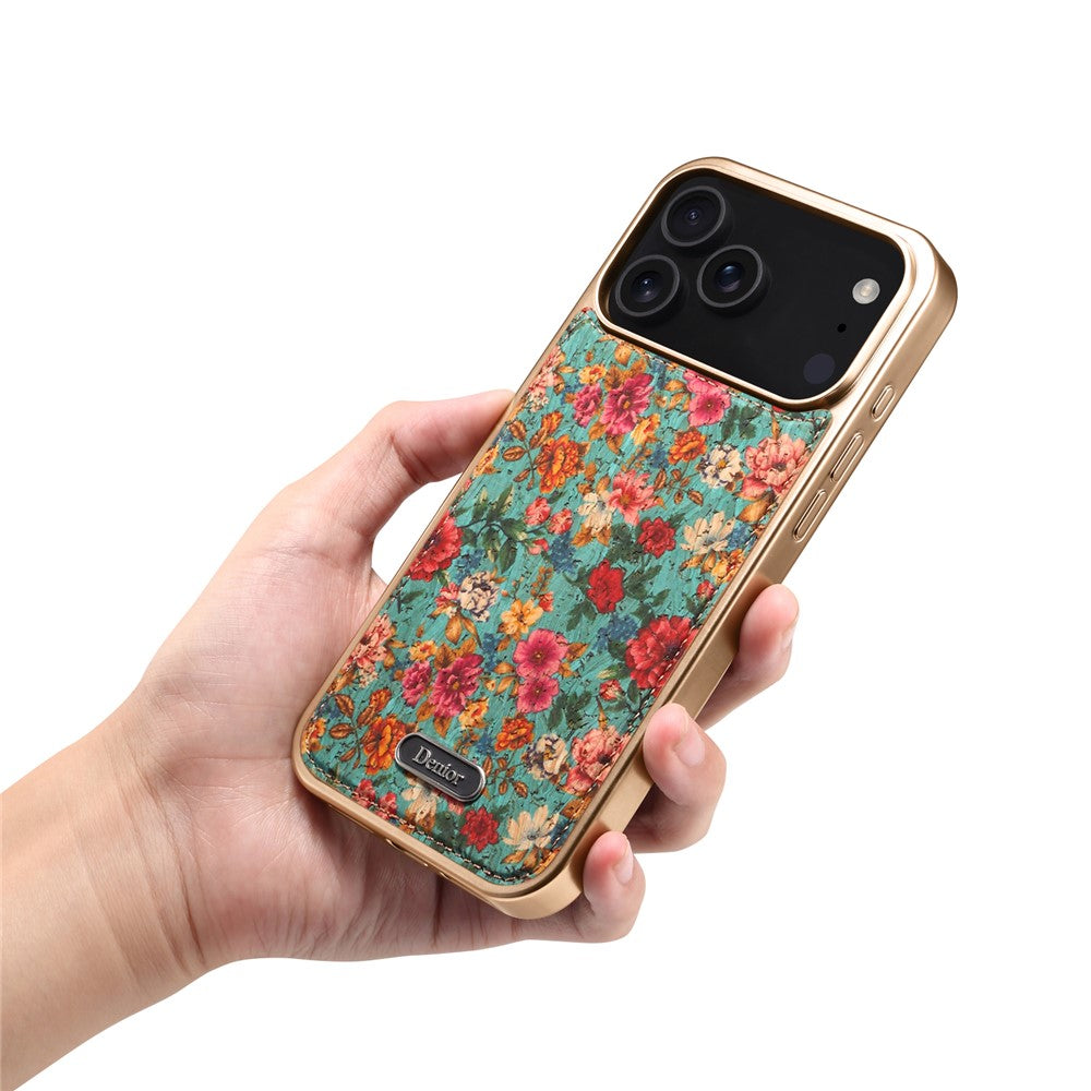 DENIOR A24 For iPhone 17 Pro Max Case Compatible with MagSafe Flower Leather PC TPU Phone Cover with Detachable Back Panel - Peony Blue