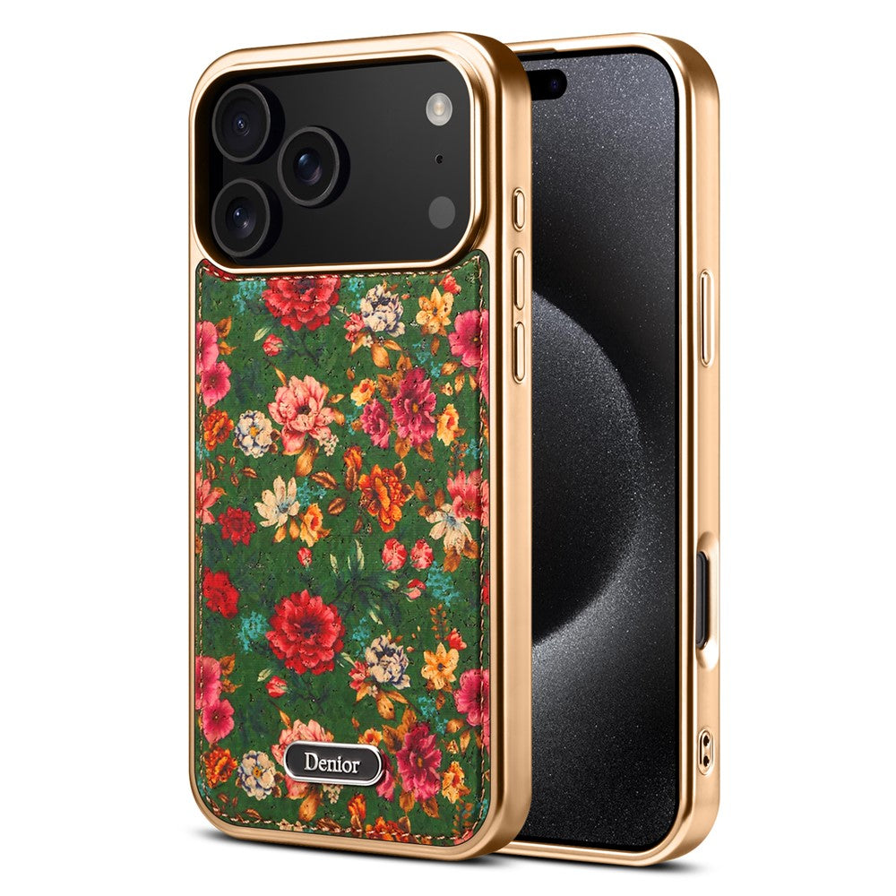 DENIOR A24 For iPhone 17 Pro Max Case Compatible with MagSafe Flower Leather PC TPU Phone Cover with Detachable Back Panel - Peony Green
