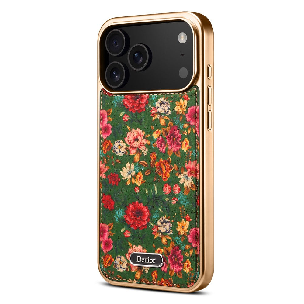 DENIOR A24 For iPhone 17 Pro Max Case Compatible with MagSafe Flower Leather PC TPU Phone Cover with Detachable Back Panel - Peony Green