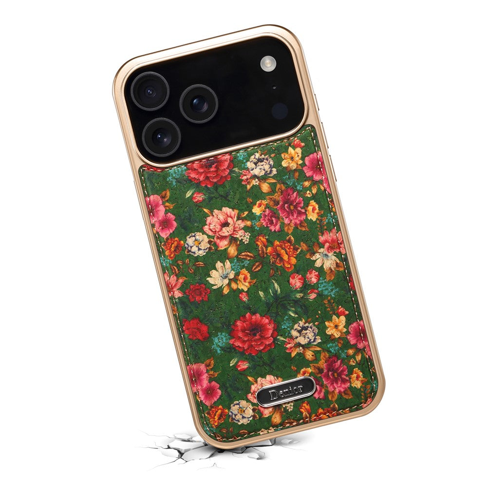 DENIOR A24 For iPhone 17 Pro Max Case Compatible with MagSafe Flower Leather PC TPU Phone Cover with Detachable Back Panel - Peony Green