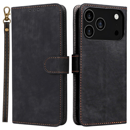 For iPhone 17 Pro Max Case Wallet RFID Blocking PU Leather Phone Cover Stand with Strap - Black
