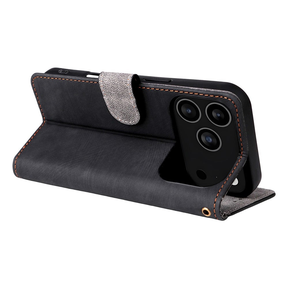 For iPhone 17 Pro Max Case Wallet RFID Blocking PU Leather Phone Cover Stand with Strap - Black