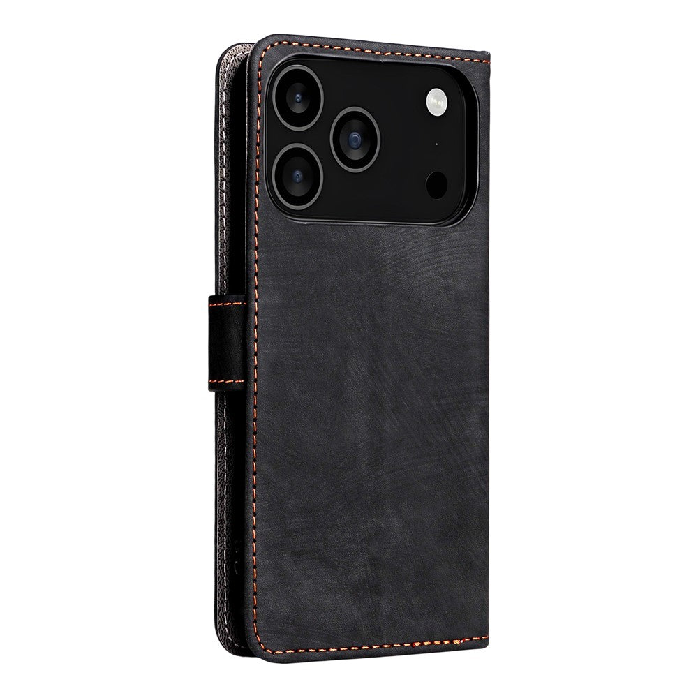 For iPhone 17 Pro Max Case Wallet RFID Blocking PU Leather Phone Cover Stand with Strap - Black