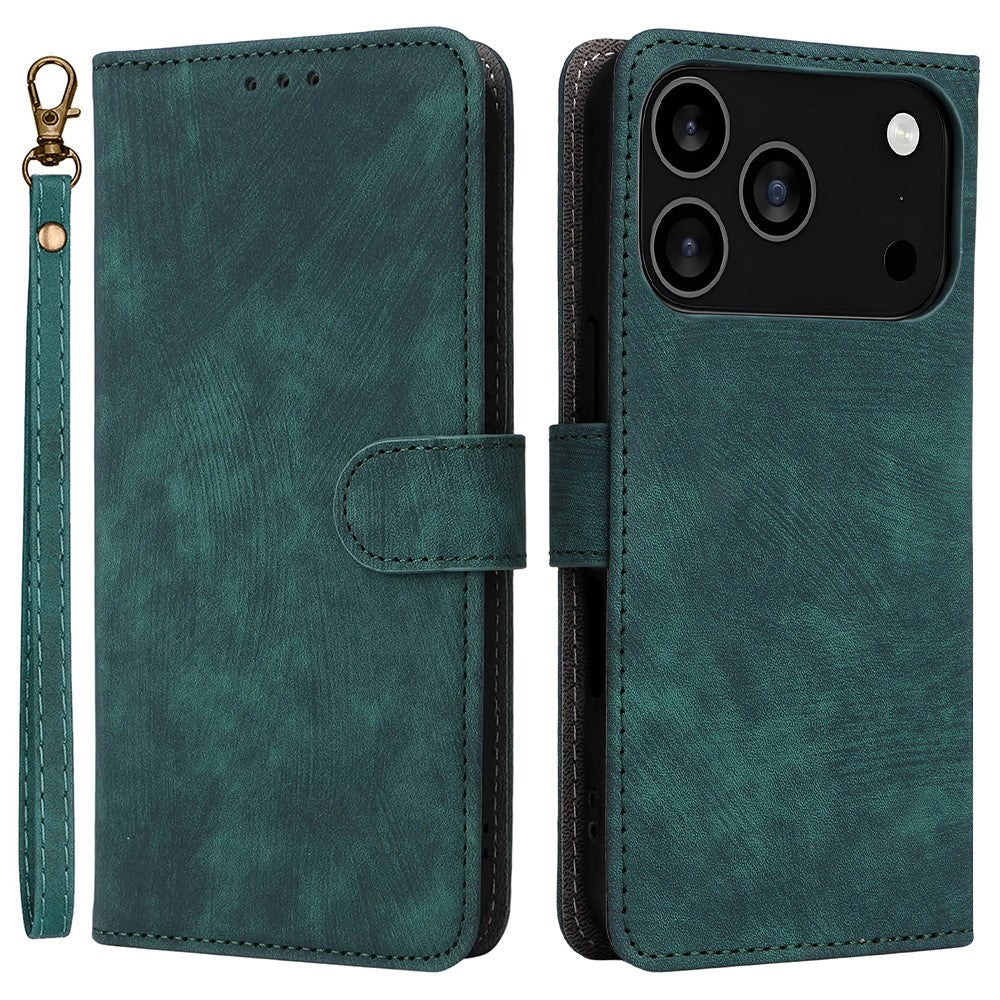 For iPhone 17 Pro Max Case Wallet RFID Blocking PU Leather Phone Cover Stand with Strap - Green