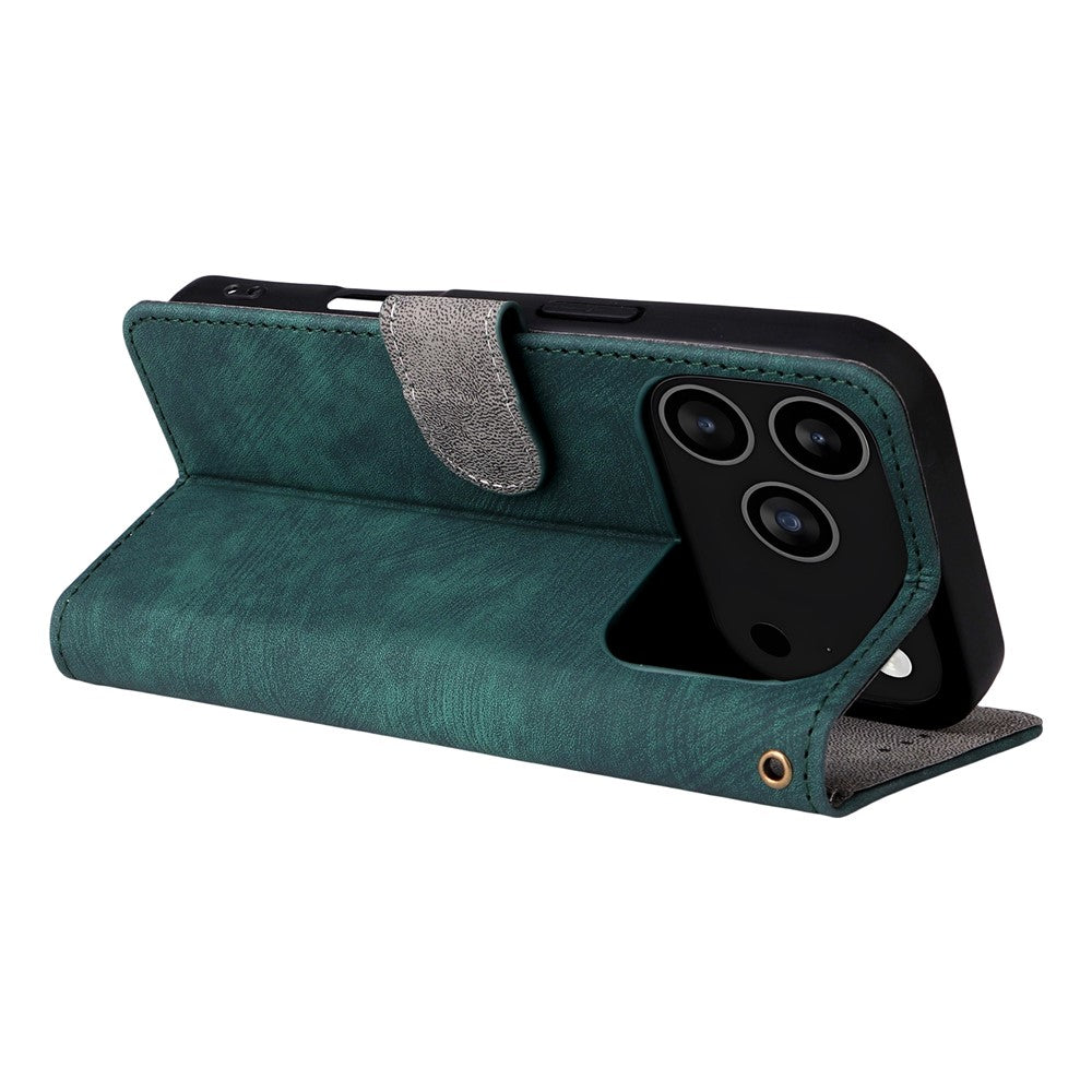 For iPhone 17 Pro Max Case Wallet RFID Blocking PU Leather Phone Cover Stand with Strap - Green