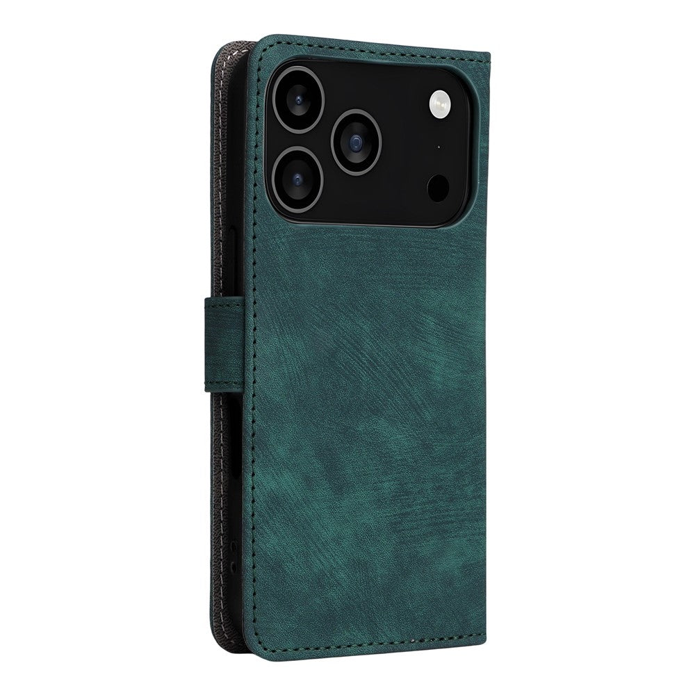 For iPhone 17 Pro Max Case Wallet RFID Blocking PU Leather Phone Cover Stand with Strap - Green