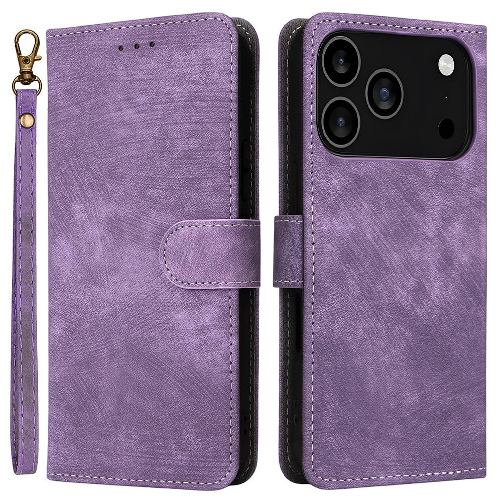 For iPhone 17 Pro Max Case Wallet RFID Blocking PU Leather Phone Cover Stand with Strap - Purple